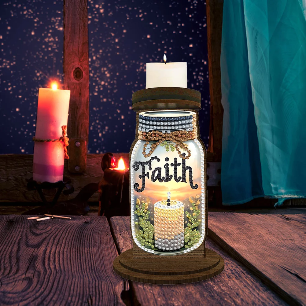 Wooden Faith Candle Bottle 5D DIY Diamond Painting Candle Holder Decor for Adult