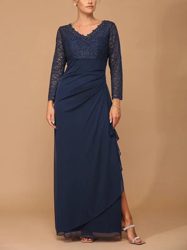 V-Neck Lace Solid Color Maxi Dress