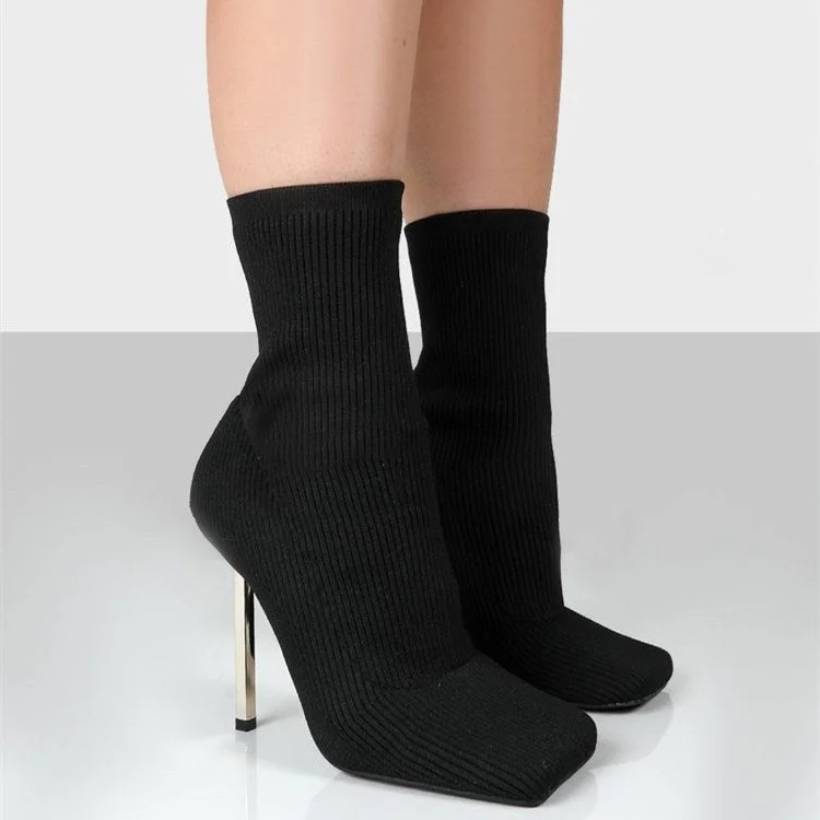 Women's Casual Solid Color Round Toe High Heel Low Sock Boots