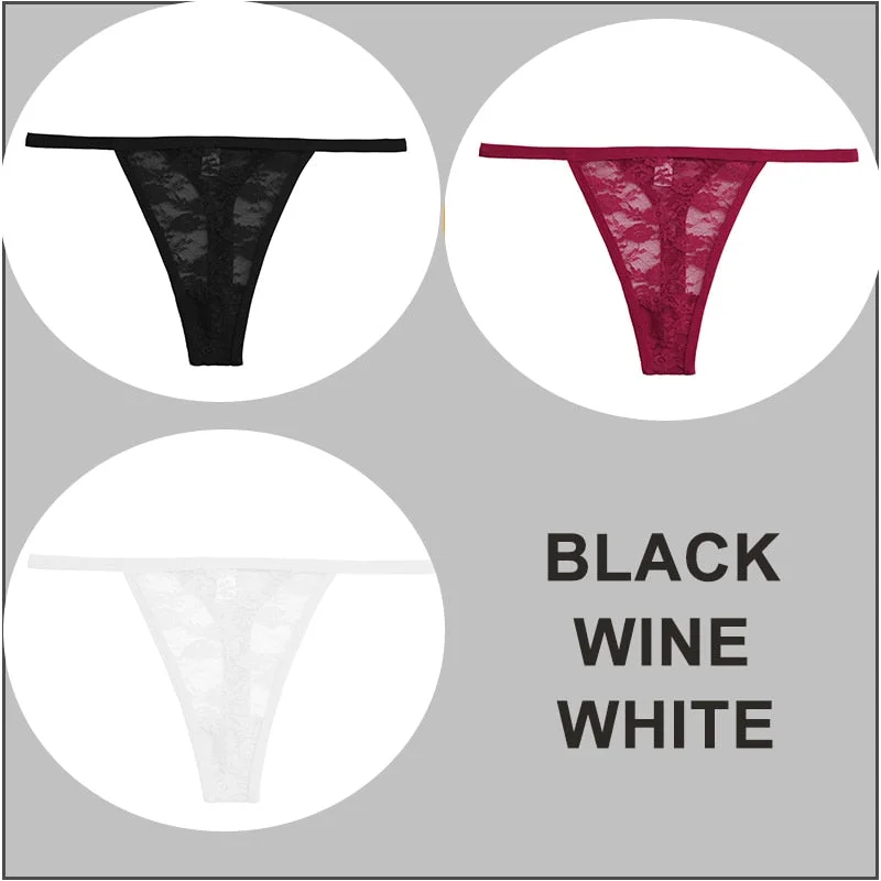 FINETOO 3PCS/Set Sexy G-string Panties Women Thongs  Lace Underwear Pantys Low-Waist Femme Underpants Mesh Transparent  Lingerie