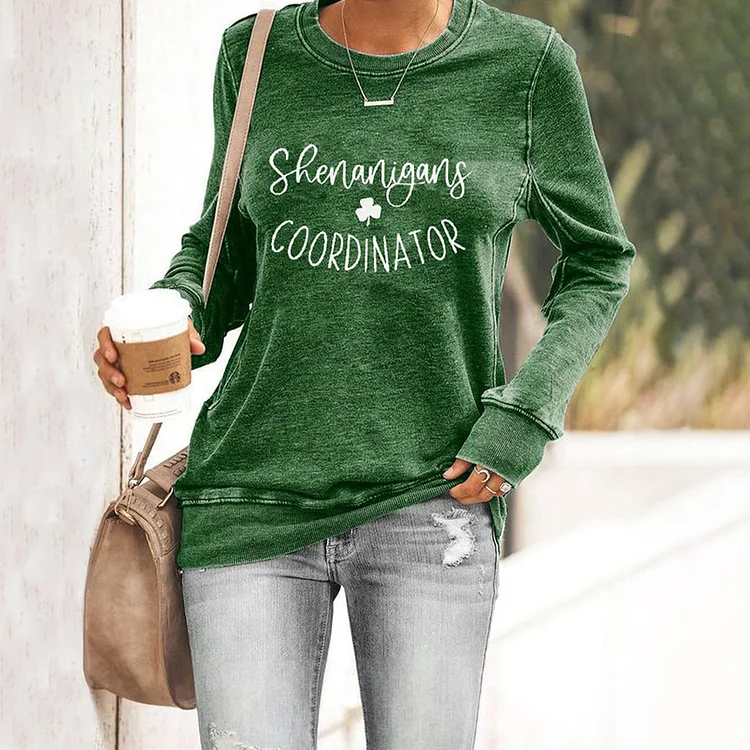VChics St. Patrick's Lucky Shamrock Shenanigans Coordinator Print Casual Sweatshirt
