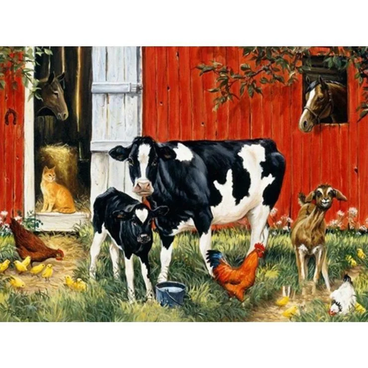 Full Round Diamond Painting - Cow Rooster(30*40cm)
