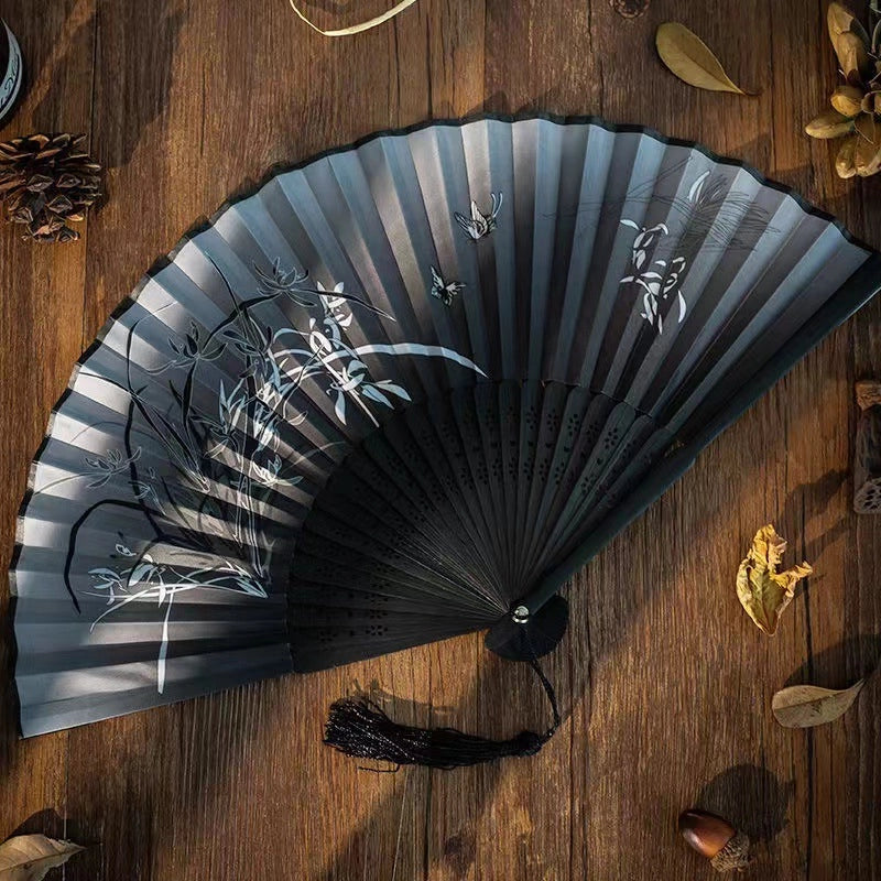 Bamboo Two Green Folding Fan Smile Fan Female Antique Fan Dance Fan Folding Fan Student Gift Elegant Fan