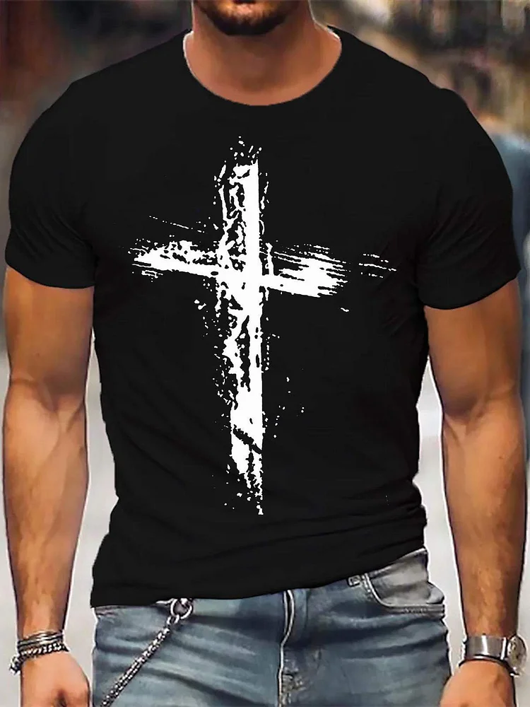 Men's Cross Print Cotton Christian T-Shirt