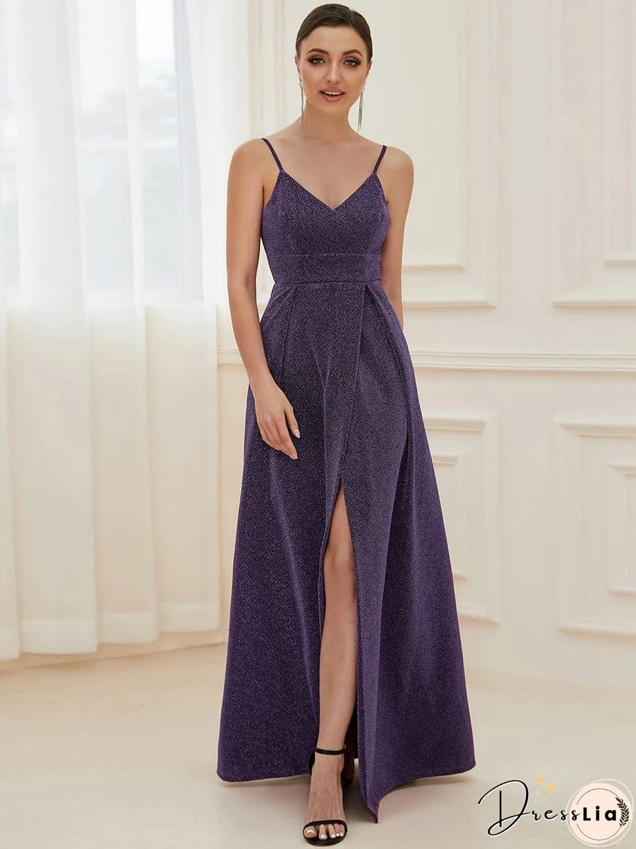 Elegant Pleated Spaghetti Strap Evening Gown