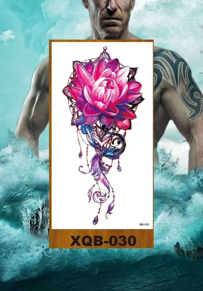 Temporary Tattoos Stickers Women Girl Chest Arm Fake Tatoo Lotus Peony Rose Magnolia Flowers Totem Face Body Makeup Waterproof
