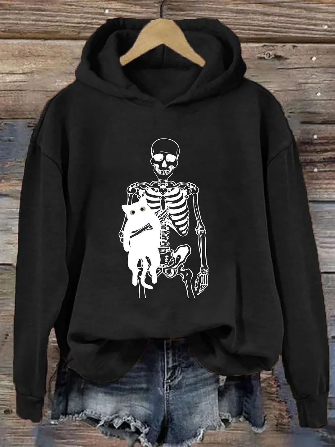 Skeleton And Cat Hoodie