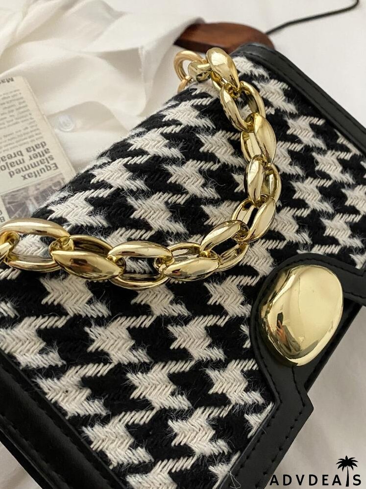 Houndstooth Pattern Satchel Bag