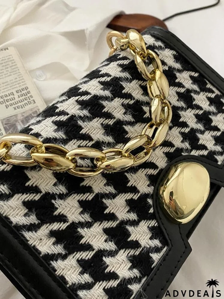 Houndstooth Pattern Satchel Bag