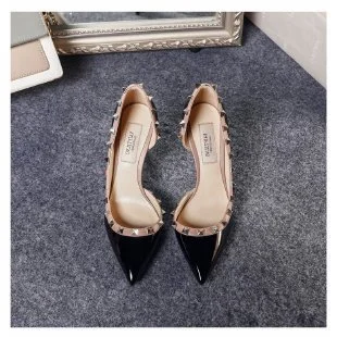 Churchf Churchf Autumn Summer New Rivets Tip Side Empty High Heels Women's 8CM Temperament Sexy Shallow Single Shoes