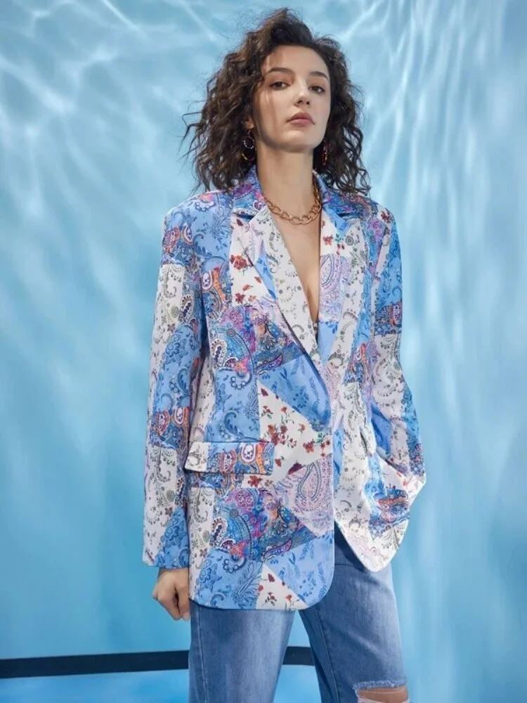 Spring And Summer Women's Suit Jacket One Button Printing Fashion Trend Temperament Commuter Women's Casual Small Suit Jacket