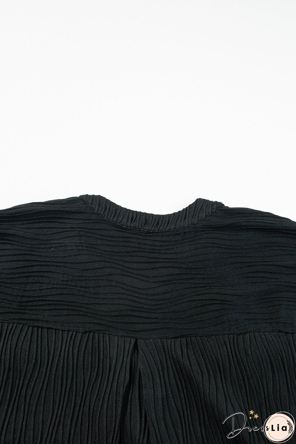 Black Textured V Neck Short Sleeve Pockted Mini Dress