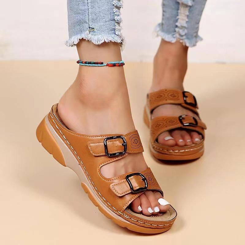 Today 50%  OFF丨New Plus Size Stylish Buckle Wedge Sandals