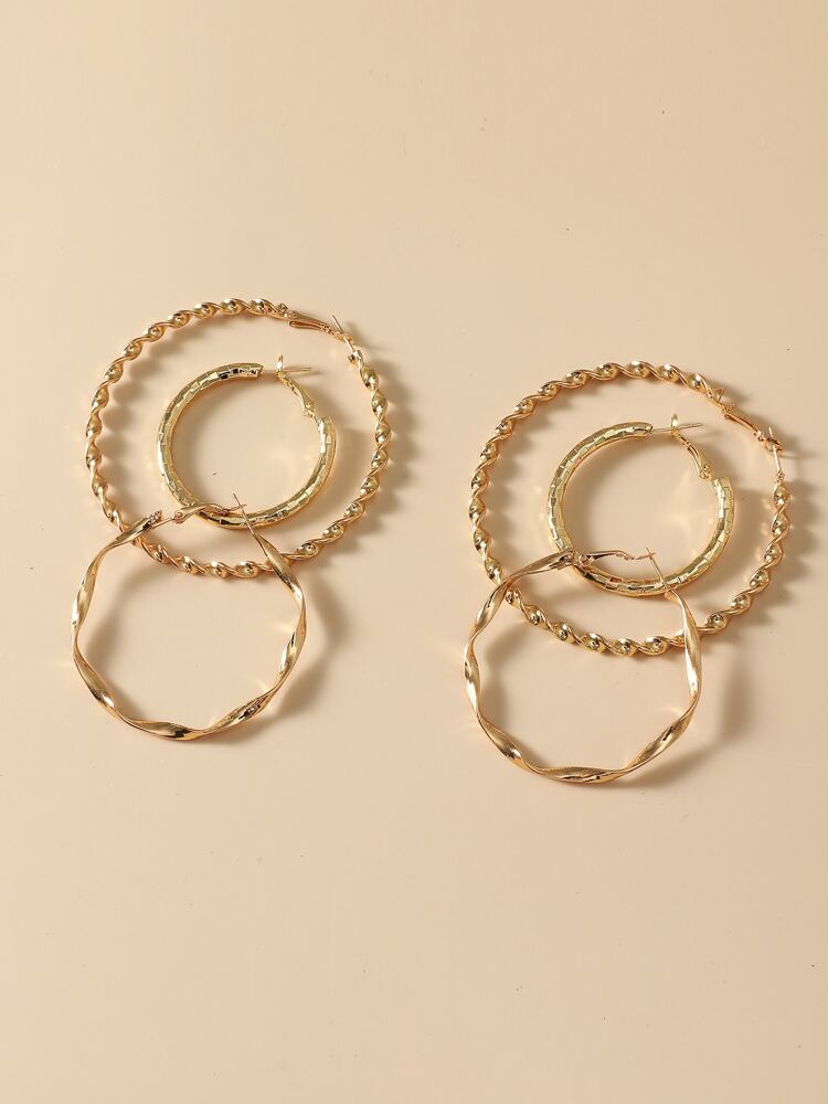 3pairs Twist Hoop Earrings Set