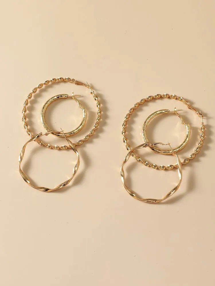 3pairs Twist Hoop Earrings Set