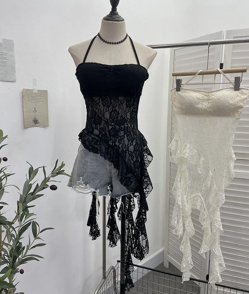 Churchf Real Patted Neck Lace Breast Pad Sling Sling Sling Waist Sling Babes Design Feeling Ribbon Mid-Long Blouse 66669