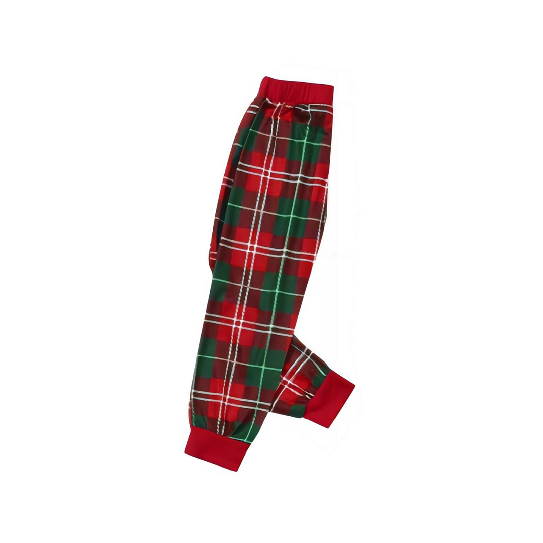 "Have a Merry Christmas" Letter Print White Long Sleeve Top with Red & Green Plaid Pants Family Matching Pajamas