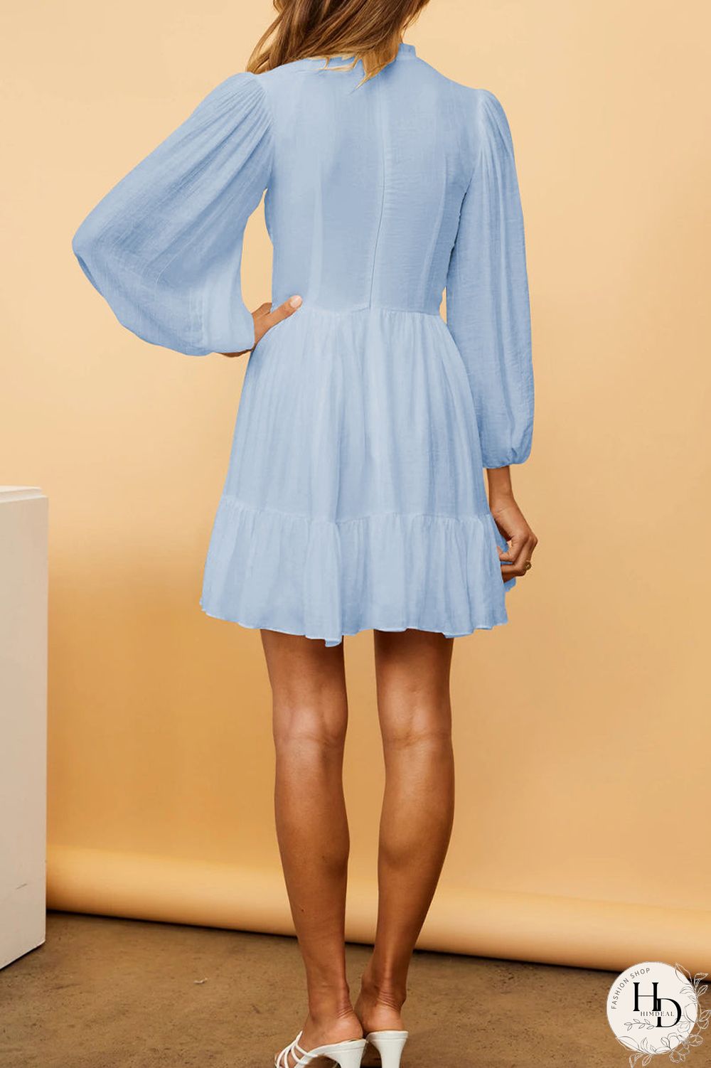 Fashion Solid Flounce O Neck Long Sleeve Dresses(11 Colors)
