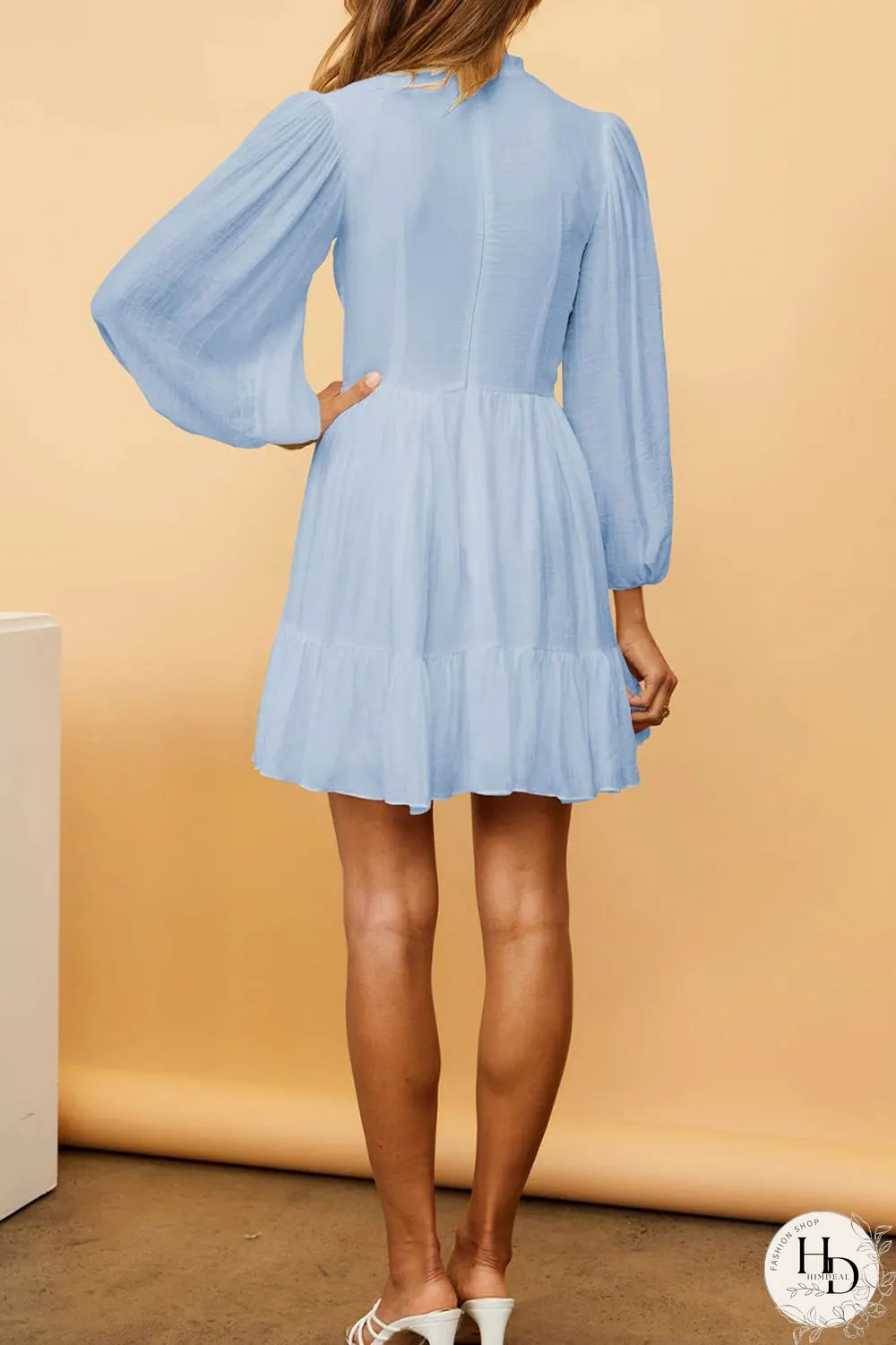 Fashion Solid Flounce O Neck Long Sleeve Dresses(11 Colors)