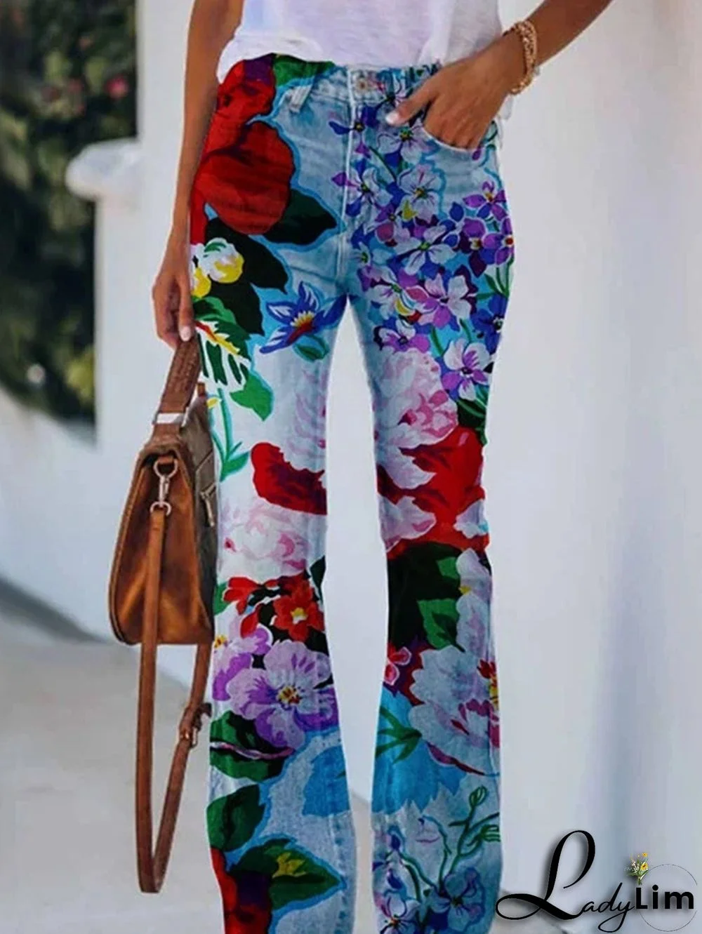 Daily Floral Graphic High Waisted Pocket Flared Pants