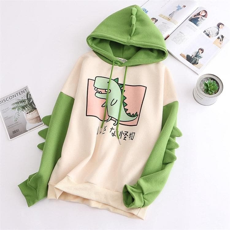 Green Dinosaur With Horns Hoodie Pullover SP14702