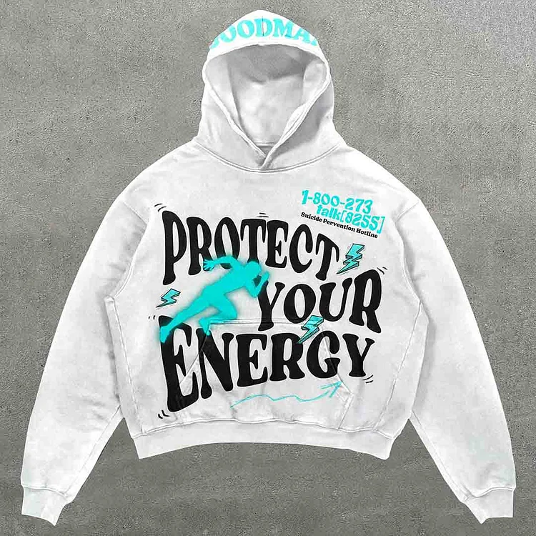 Sopula Vintage Mental Health Matters "Protect Your Energy" Graphic Oversized Hoodie