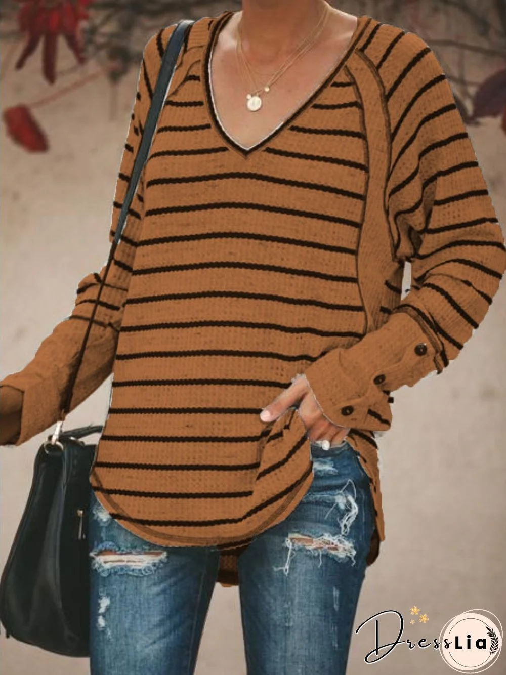 Women Casual Tops Tunic Plus Size Striped Sweater