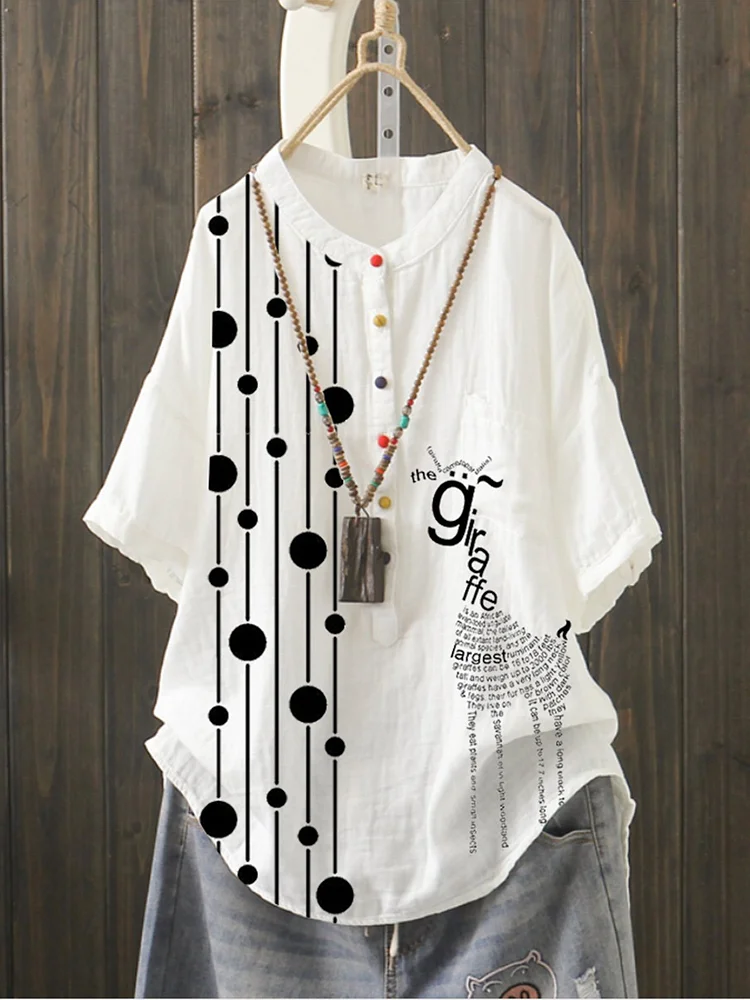 Bestdealfriday White Cotton Blend Geometric Casual Short Sleeve Shirts Tops 9354760