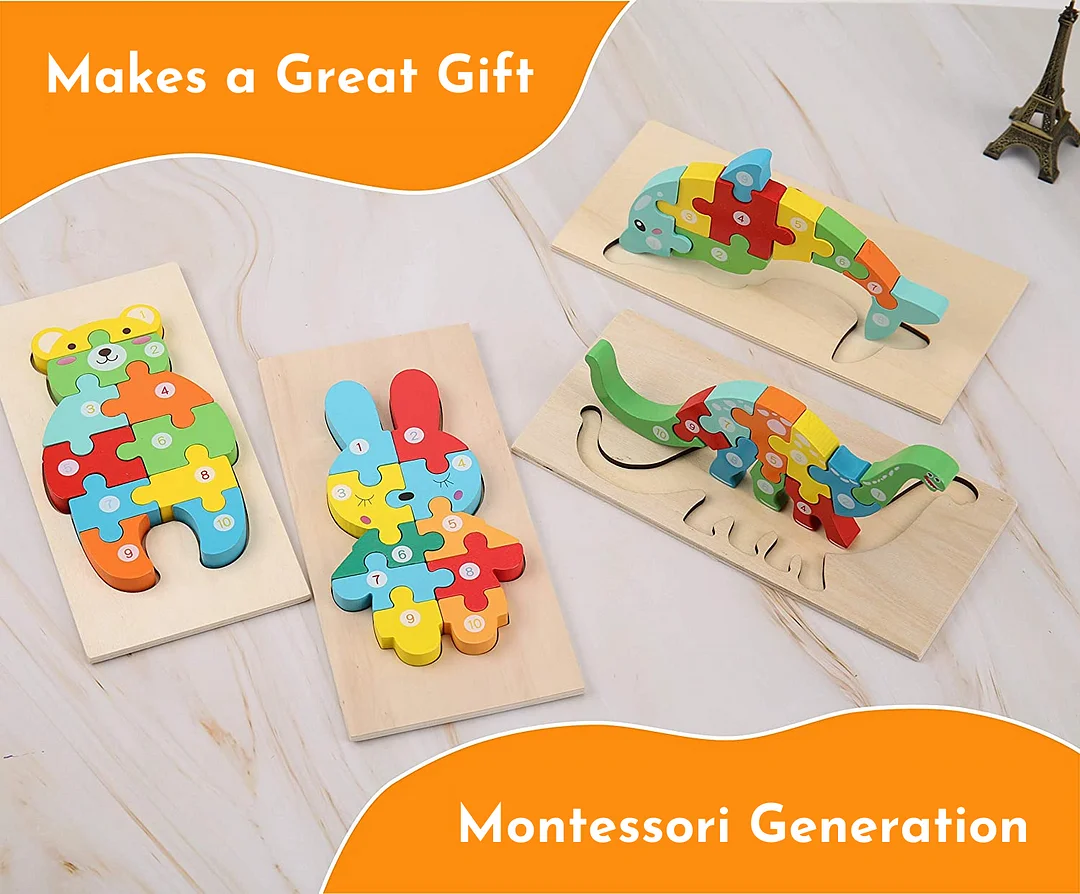 Montessori Wooden Puzzles (4 Pack)