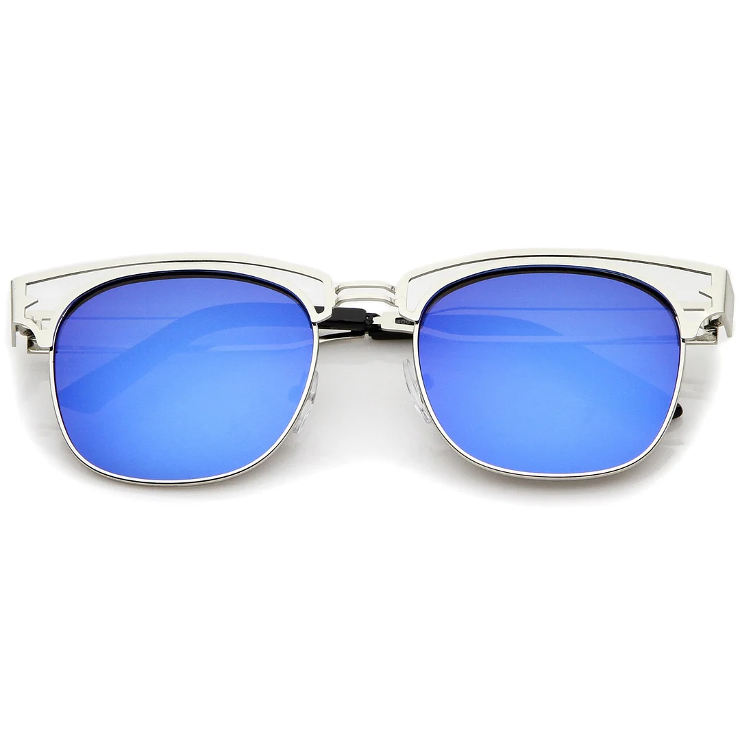 Modern Open Metal Colored Mirror Square Flat Lens Horn Rimmed glasses 53mm