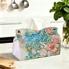 (24cm)Ocean Butterfly Rose 24cm DIY Diamond Painting Rhinestones Decorative Tissue Box Reusable Crystal Mosaic PU Tissue Holder for Home Car Desk Decoration Craft