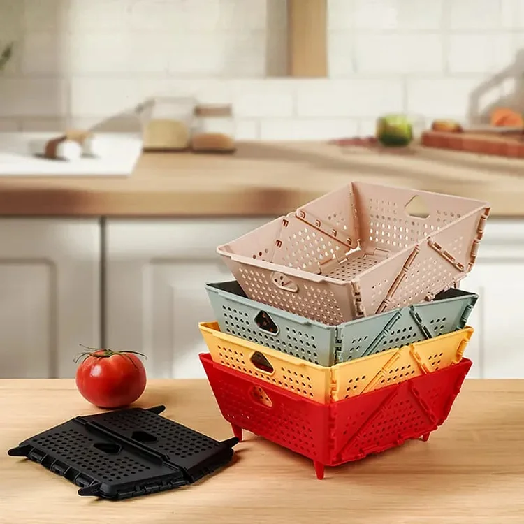 Foldable Multi-Functional Draining Storage Basket &ndash; Space-Saving, Heat-Resistant, Dual-Size 