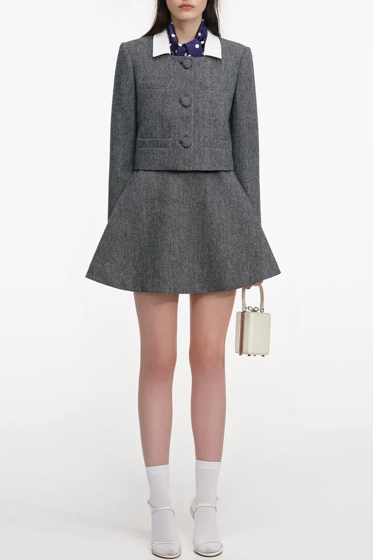 Euryda Herringbone Polka Dot Scarf Jacket