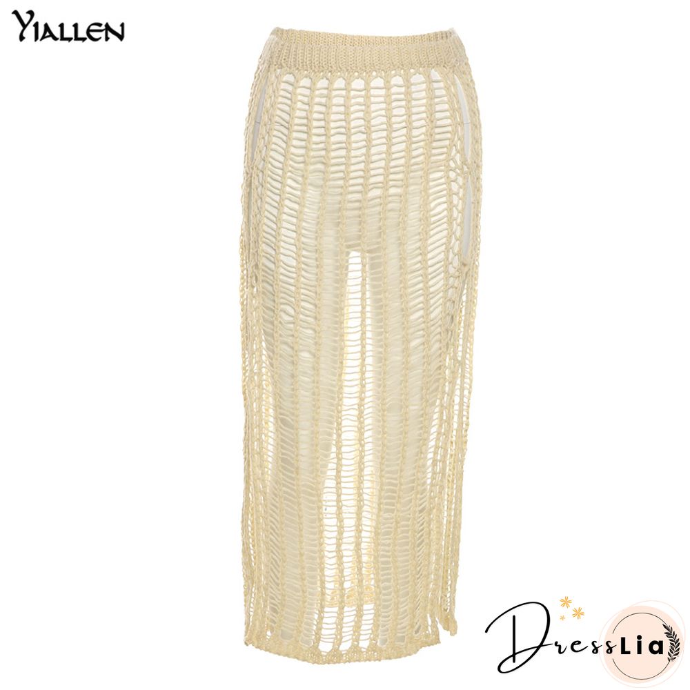 Summer Yellow Openwork Weaving Long Skirt