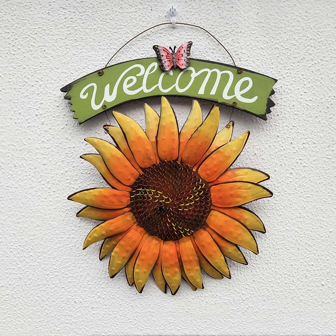 Iron Hanging Butterfly Sunflower Welcome Sign