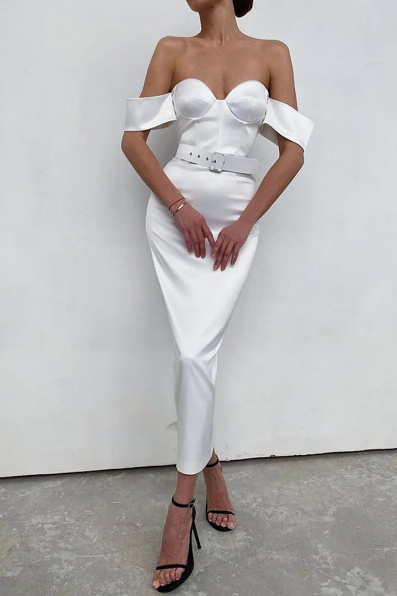 WannaThis Women Off The Shoulder Long Dresses With Belt Elegant Bodycon Summer Sexy Fashion Party Prom Midi Calf Female Clothing