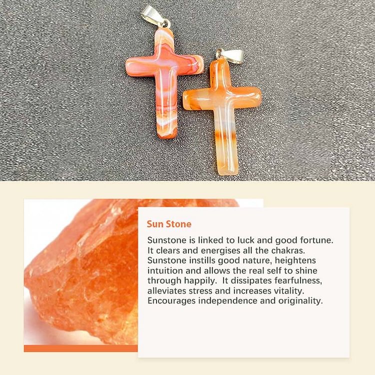 Natural Crystal Cross Healing Pendant Sun Stone	
