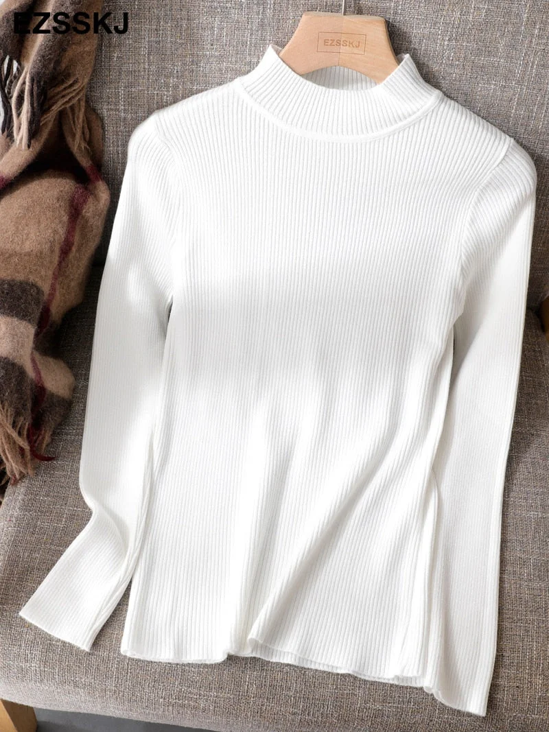 2021 Knitted Women high neck Sweater Pullovers Turtleneck Autumn Winter Basic Women Sweaters Slim Fit Black