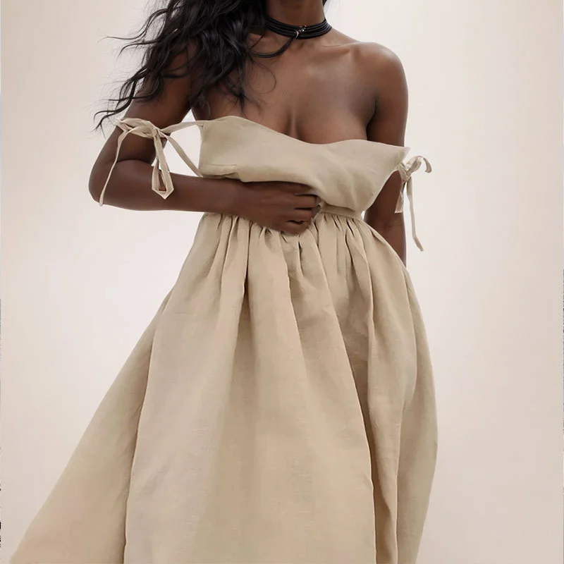 Brownm Brownm 2024 Women's Wear Elegant Back Sen Sexy V Neck High Waist Fashion Slip Dress