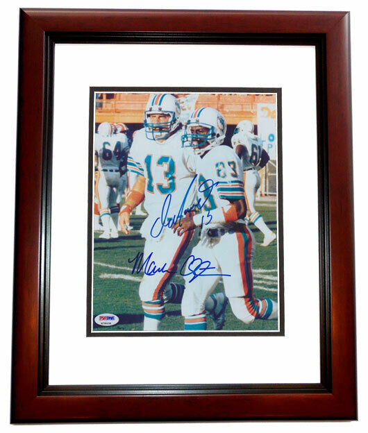 Dan Marino Mark Clayton Signed Autographed Dolphins Photo Poster painting MAHOGANY FRAME PSA/DNA