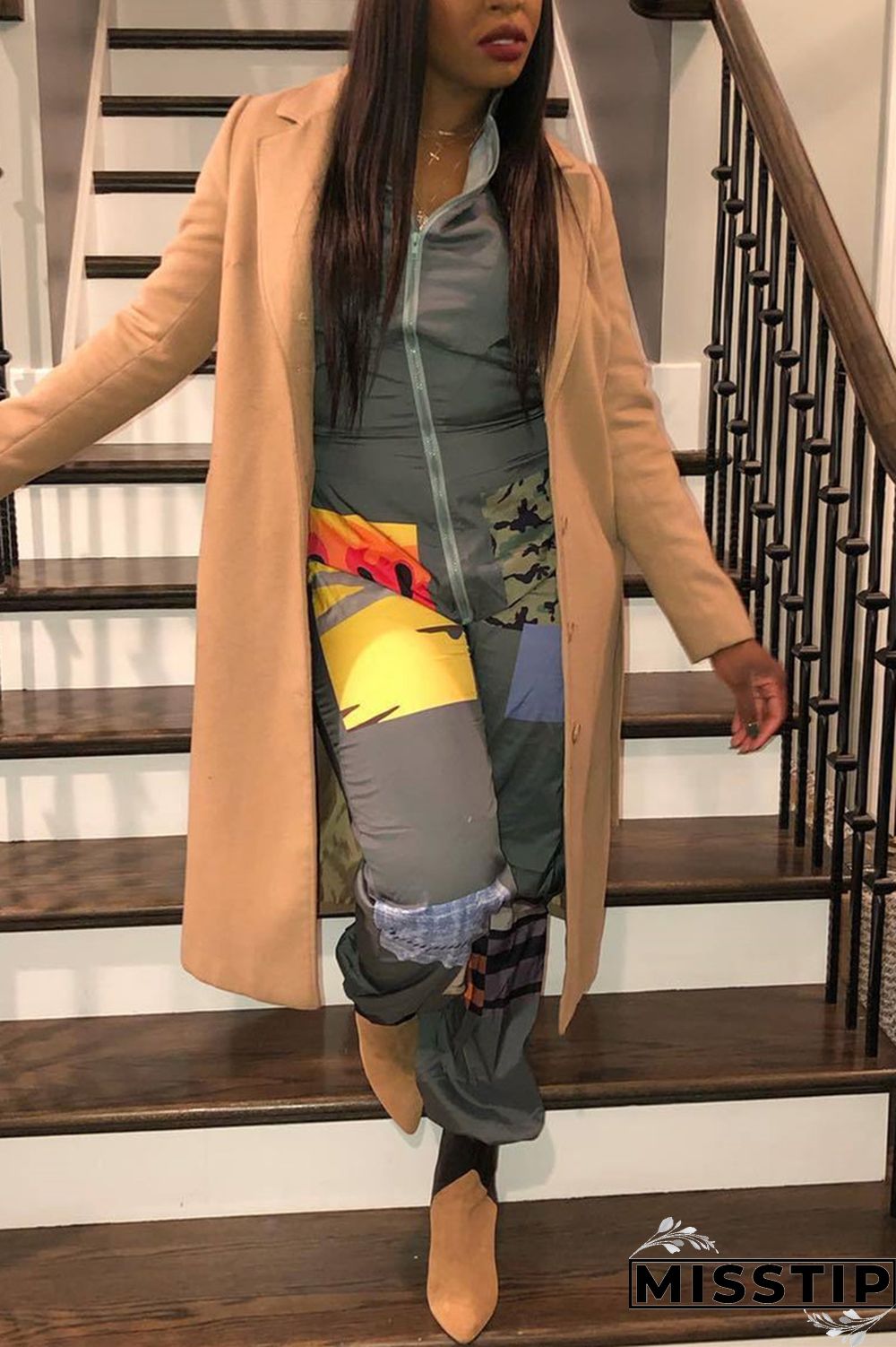 Leopard print Chemical fiber blend Sexy zipper Leopard Print Camouflage Zippered Zipper Plus Size