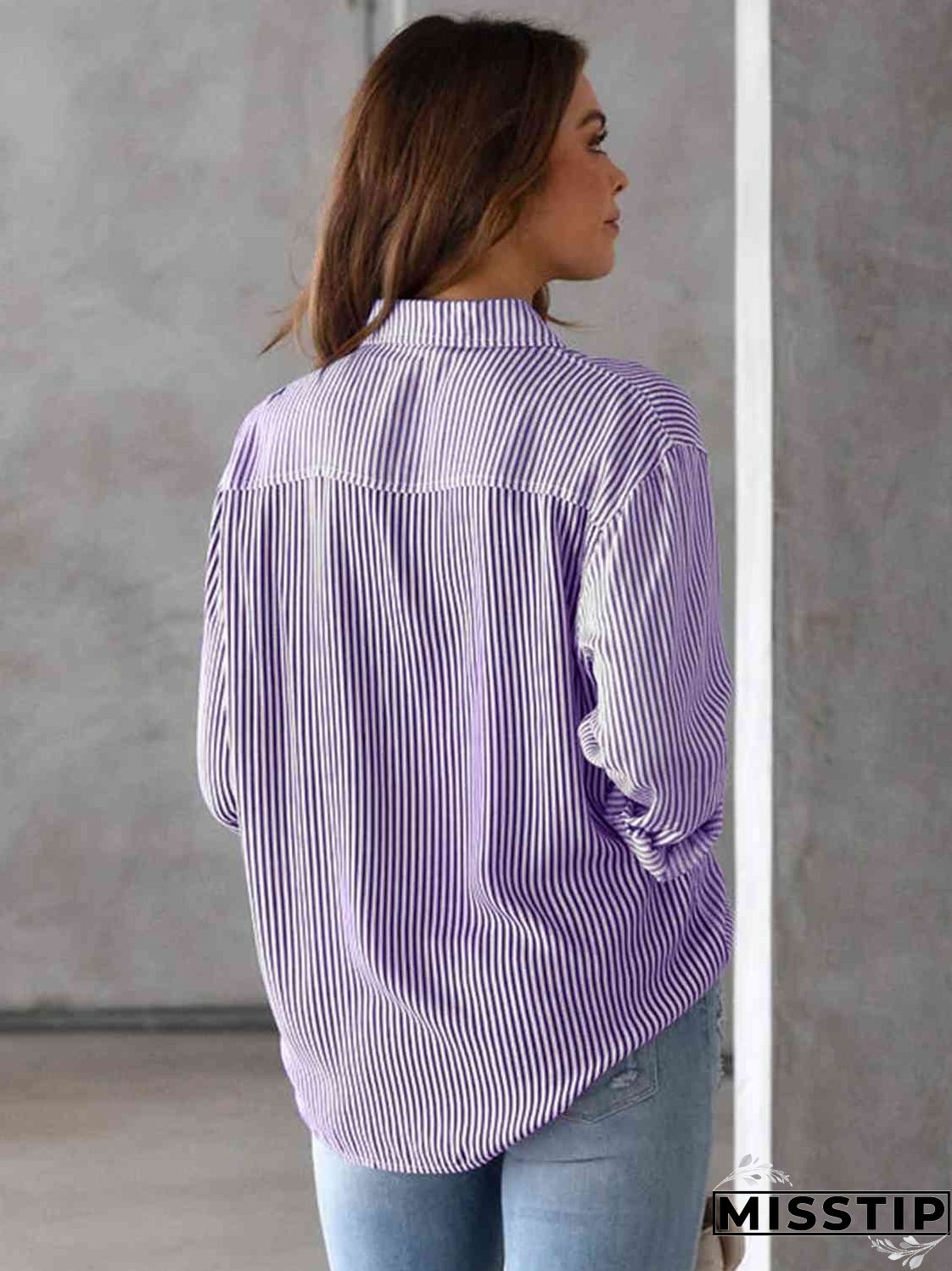 Striped Collared Neck Shirt with Pocket