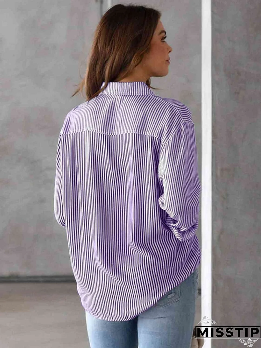 Striped Collared Neck Shirt with Pocket