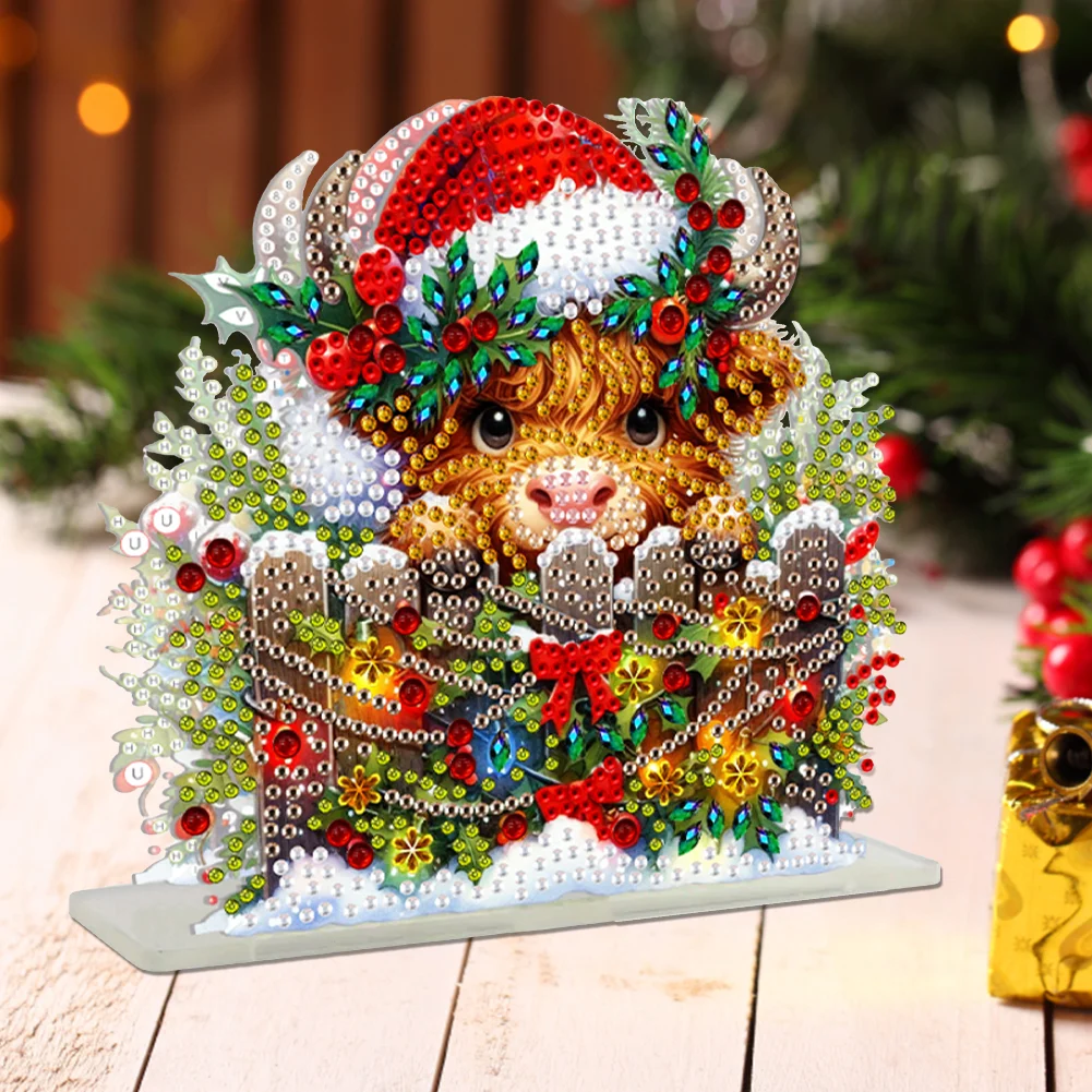 DIY Acrylic Christmas Cow Double Sided Diamond Painting Paper Towel Holder