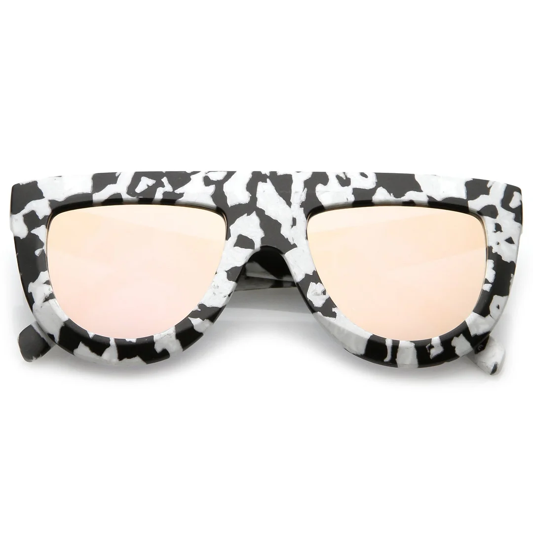 Oversize Chunky Matte Marble Print Wide Arms Flat Lens Flat Top glasses 51mm