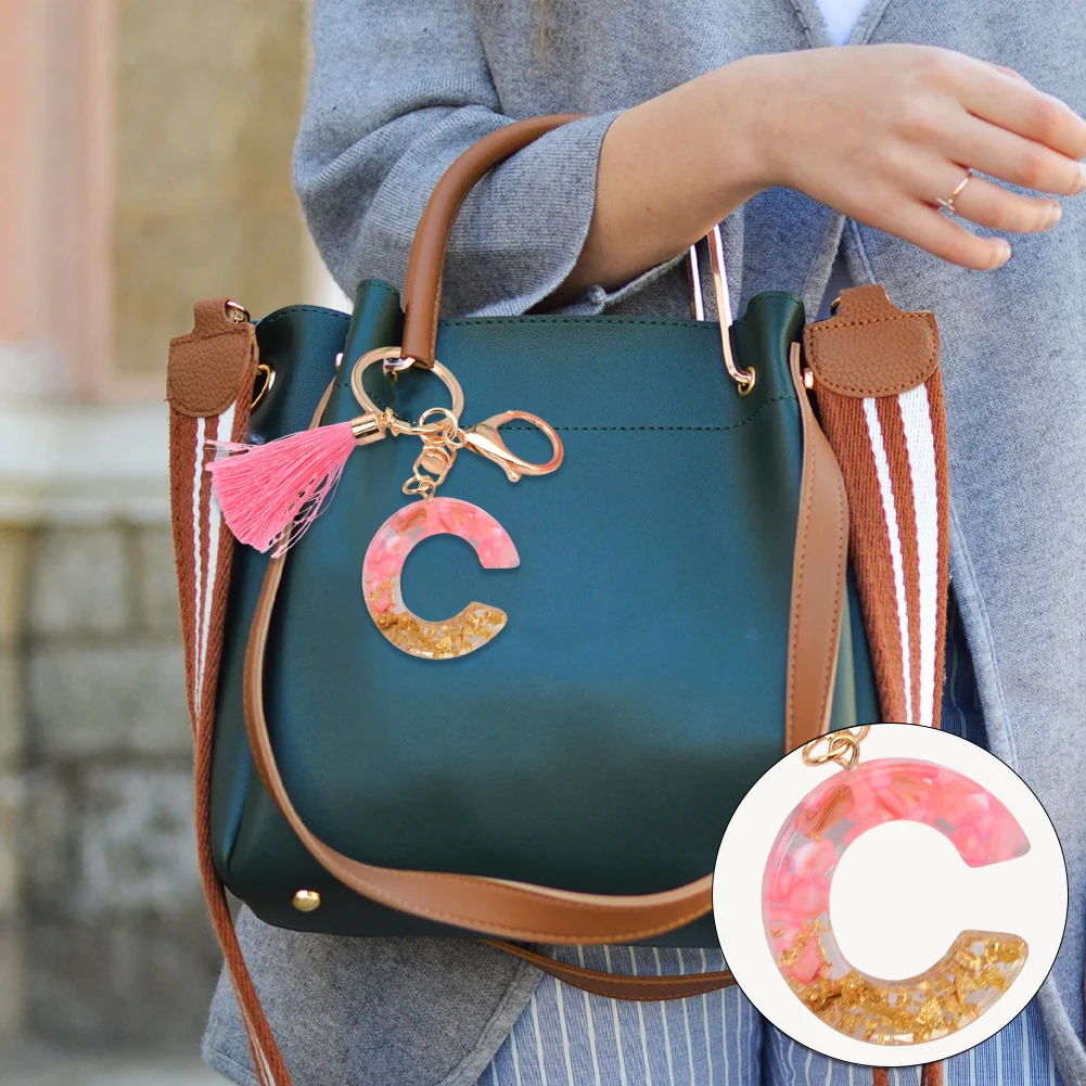 Resin Initial Key Ring with Tassel Alphabet Keyring for Car Keys Wallet Handbags