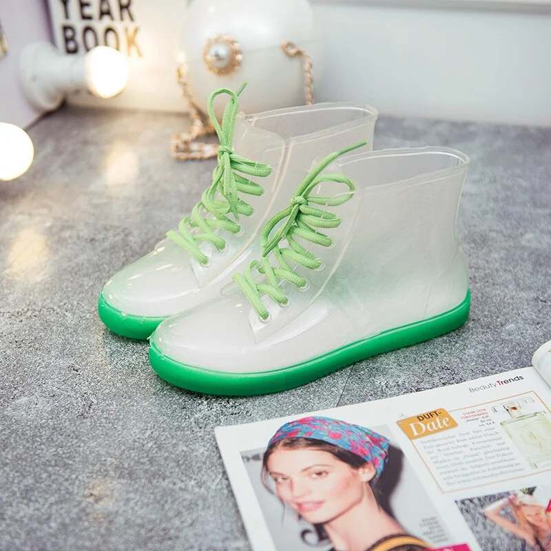 Jelly Transparent Anti-Slip Fashion Waterproof Shoes Rainshoes Rain Boots Shoe Cover Woolen Cotton Rubber Boots Female Short