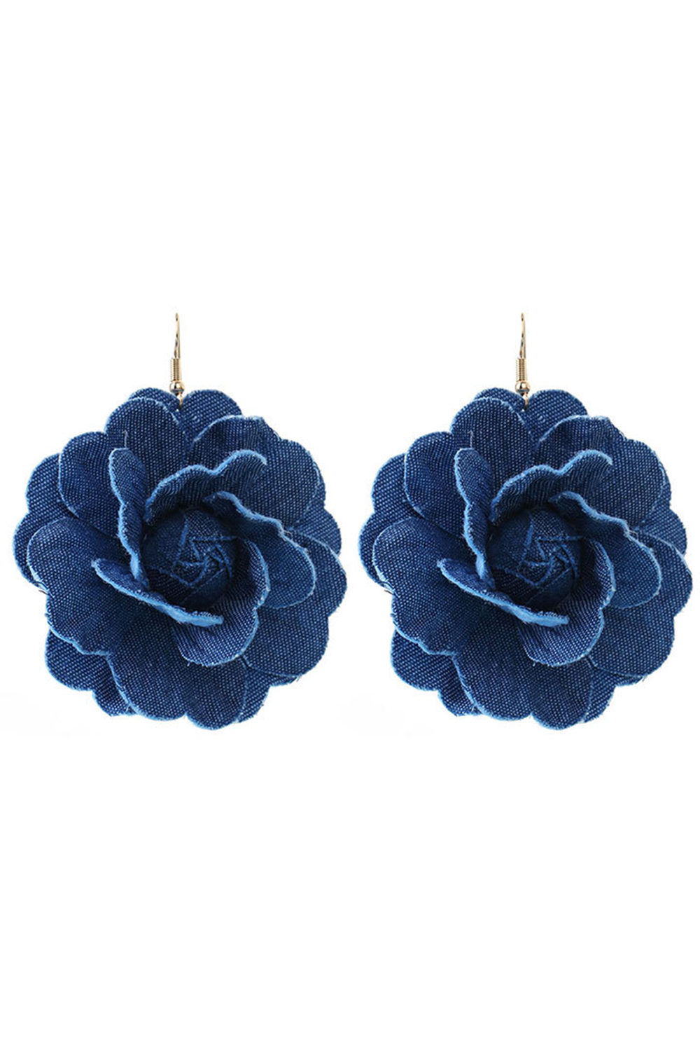 Fashion Blue Denim 3D Flower Earrings Necklace Jewelry Set