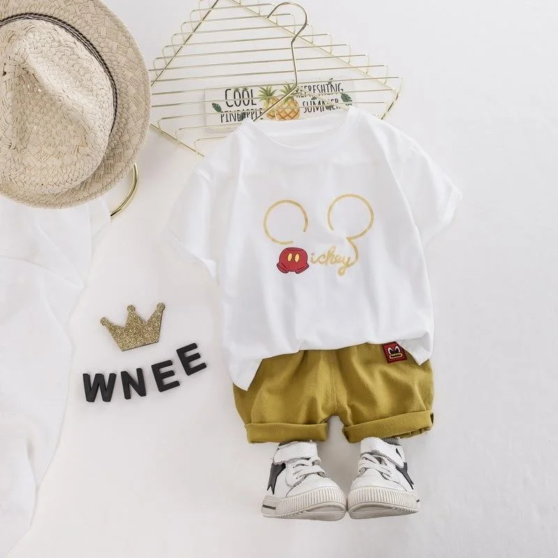 Baby Boy Girl Summer Sets Cotton Infant Children Clothes Cartoon Print Costume for Kids 1 2 3 4 Years Short Outfits 2 Pieces
