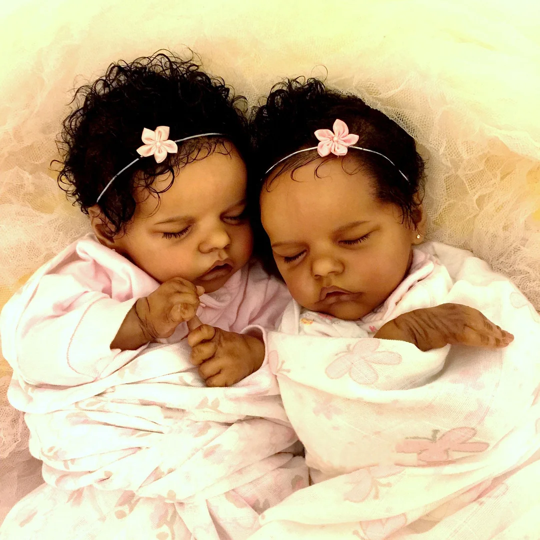 Real Lifelike Twins Sister Sleeping Biracial Black Reborn Baby Doll Girl, Beautiful Baby 17'' Johan and Lloyd Gift 2023 -Creativegiftss® - [product_tag] Creativegiftss®